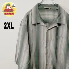 usa古着 半袖ボタンシャツ　2XL　グリーン ホワイト　オンブレ