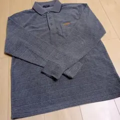 裏起毛ストライプ ポロシャツ Mサイズ グレー　長袖
