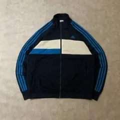 00s adidas バック刺繍ロゴ トラックジャケット 青黒 M 3ライン