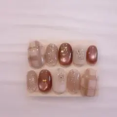 現品　ネイルチップ　チェック　クリスマス　マグネットネイル