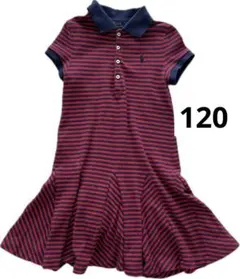 【ポロ ラルフローレン】 ポロ ワンピース 赤 ネイビーボーダー 7 120