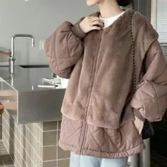 CLASSICAL ELF ファー×キルティング切替えジップブルゾン M