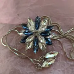 【ラリエット】 ロングネックレス ブルークリスタルストーン