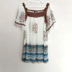 Mignon 半袖 チュニック エスニック柄 Lサイズのサムネイル
