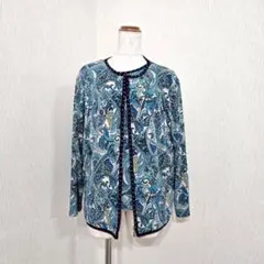 ブルー ペイズリー柄 カーディガン＆カットソーセット ジップアップ 華やか
