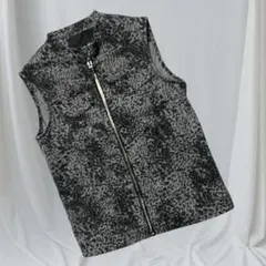 ZARAグレー系ヒョウ柄ジッパーベスト S