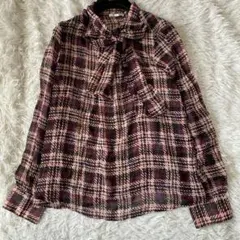 NARA CAMICIE チェック柄サイドボウタイシフォンブラウス　3L