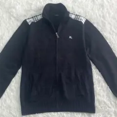 バーバリー　サイズ2 ブラックニット ジップアップ セーター 　ノバチェック