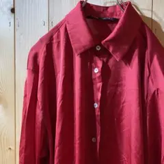 ss4795 ZARA ザラ 長袖シャツ ブラウス 光沢 赤 レッド L