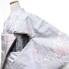 未着用　白大島紬　アンサンブル　小紋　牡丹　観世水　花模様　着物　046k 未着用 白大島紬 アンサンブル 小紋 牡丹 観世水 花模様 着物 046k