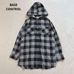 ベースコントロール フード付きチェック柄シャツ オーバーサイズ パーカー　XL