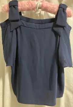 ネイビー オフショルダートップス肩リボンMサイズ