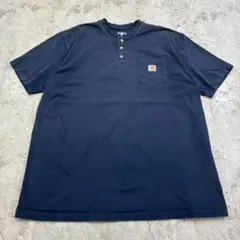 ら*う様 Carhartt　ヘンリーネックTシャツ　XL　ネイビー　無地　古着