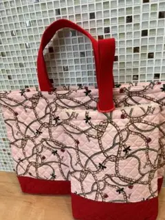 レッスンバッグ　上履き入れ　二点セット　ハンドメイド　女の子　ピンク　プリンセス