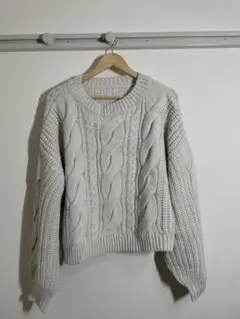 【秋・冬】GRL ケーブル編み クロップドセーター M ライトグレー