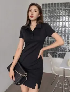 SHEIN DAZY ポロネックミニワンピース ブラック / M
