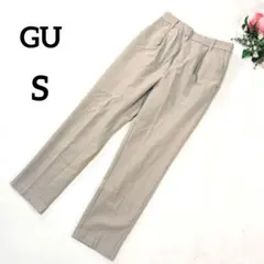 GU　起毛タックテーパードパンツ　ベージュ　S　ウエストゴム　美脚　暖か　567