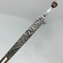 030401 アンティーク　銀色　丁子型　鳳凰　浮彫　かんざし