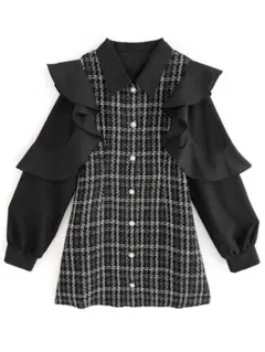 GRL ツイードフリルスリーブミニワンピース