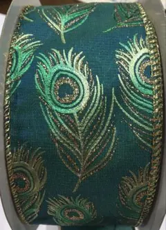 【ワイヤーエッジリボン】 ・ピーコックフェザー柄⑤ ・幅6.3㌢・2m