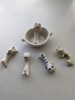 5匹の可愛いネコの箸置　セット売り