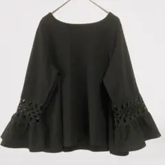 【美品】alicia PAGEBOY フレア袖ブラウス 黒 F レース