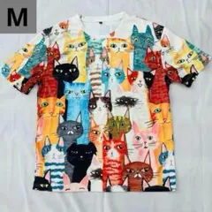 TシャツネコいっぱいT（Mサイズ)春夏秋半袖シンプル猫好き必見