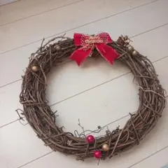 クリスマスリースわくのみ 赤いリボン付き 約30cm