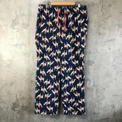 Y5551古着　柄パンツ　パジャマパンツ　紺　90s Y2K