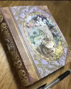 新品★パンチスタジオ ブック型小物入れ ボックス　猫★ネコ アンティーク風