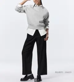 美品★GU【Ｍ】タックワイドパンツ プリーツ入り／ブラック