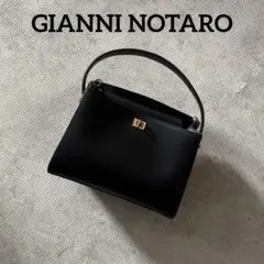 ジャンニノターロ　レザー 美品2WAY ショルダー 付きハンドバッグ黒ブラック