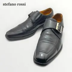 【ステファノロッシ】革靴 ブラック シングルモンク スクエアトゥ 通勤 就活