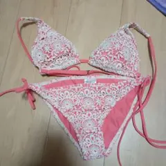 ROXY レース ビキニ 水着 ピンク M 夏 海 プール 撮影使用品