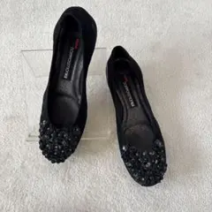 composition9♡ビーズ装飾　黒フラットコンフォートパンプス　23.0