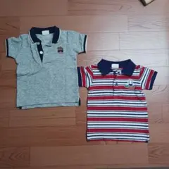 ベビーポロシャツ2枚セット（グレー・ストライプ）90cm