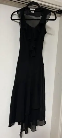 Poudre プチプードル ブラックロングドレス フリル付き パーティー結婚式