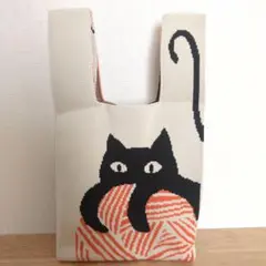 黒猫デザイン トートバッグ ニットバッグ