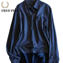 【FRED PERRY】美品　ドット柄　長袖シャツ　水玉　青　XL★