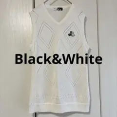 美品✨ Black&White ニット ベスト ジレ 刺繍 透け編み 白