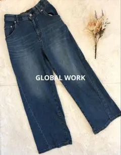 GLOBAL WORK 後ろゴム　ハイウエスト ワイドストレッチデニムパンツ L