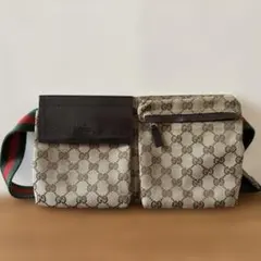 GUCCI ボディバッグ GGキャンバス シェリーライン レザー　専用収納袋付き
