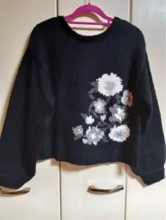 サマンサモスモス　前後着花柄ジャカードニットカーディガン