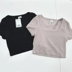 DIVIDED H&M 半袖Tシャツ ブラック ベージュ Lサイズ