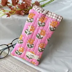 メガネケース　ブロックプリント　バネ口ポーチ