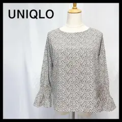 ユニクロ 長袖 ブラウス ベルスリーブ 花柄 フラワー柄 総柄 ホワイト S
