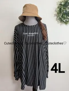4L♡新品大きいサイズ♡刺繍ロゴ♡ストライプ柄チュニック