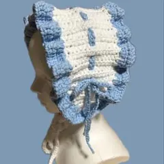 水色×白　フリルのヘッドドレス