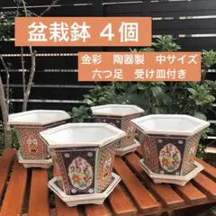 陶器製 六角形 植木鉢 受け皿4個セット