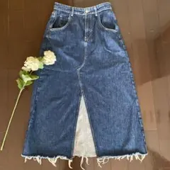 ZARA ザラ デニム ロング スカート ダメージ加工 スリット